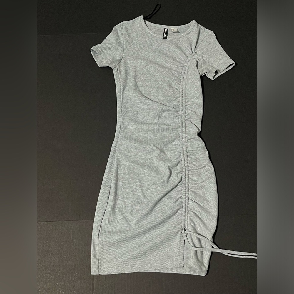 H&M Light Gray Ruched Mini Dress